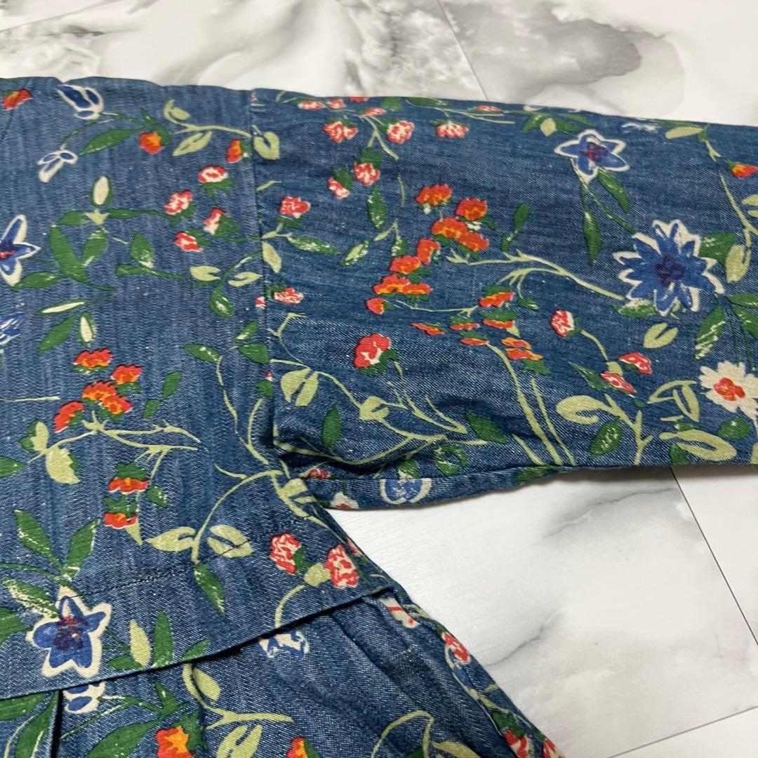 【美品】45R フォーティーファイブアール 花柄 デニム チュニック インディゴ