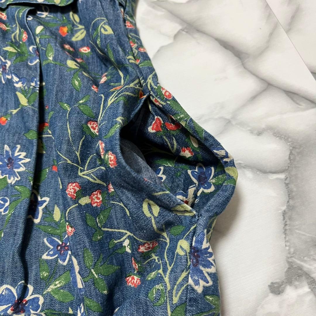 【美品】45R フォーティーファイブアール 花柄 デニム チュニック インディゴ