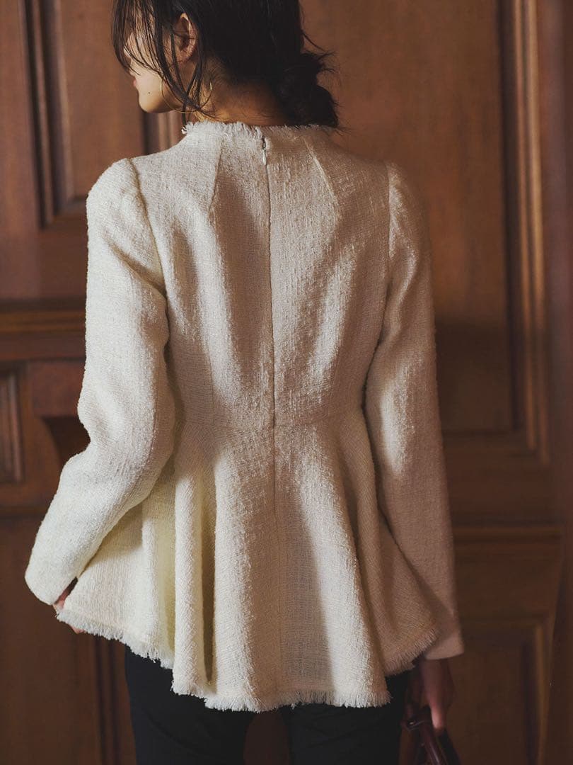 タグ付新品 anuans ツイードペプラムブラウス 1 ホワイト