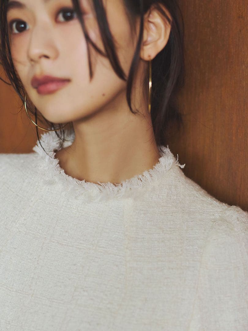 タグ付新品 anuans ツイードペプラムブラウス 1 ホワイト