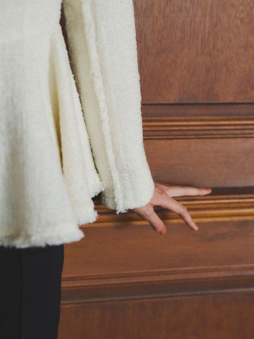 タグ付新品 anuans ツイードペプラムブラウス 1 ホワイト