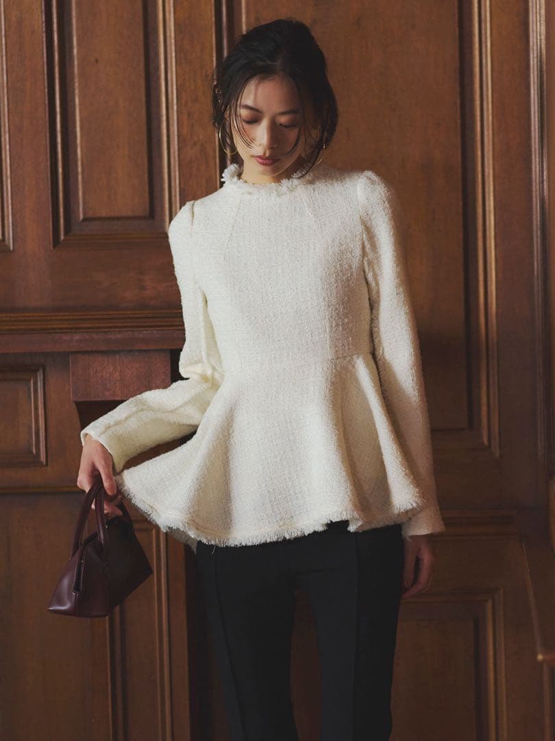 タグ付新品 anuans ツイードペプラムブラウス 1 ホワイト