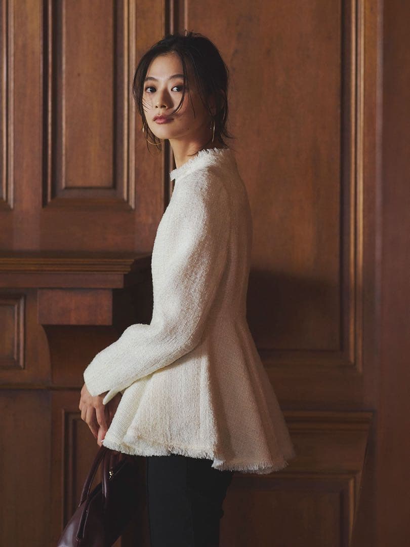 タグ付新品 anuans ツイードペプラムブラウス 1 ホワイト