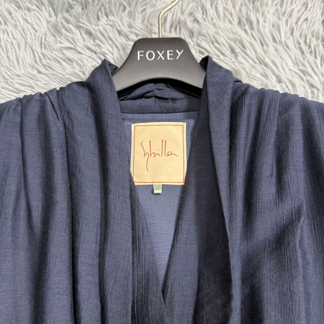 極美品✨シビラ シルク混 2022年 ネックギャザーワンピース ネイビー M