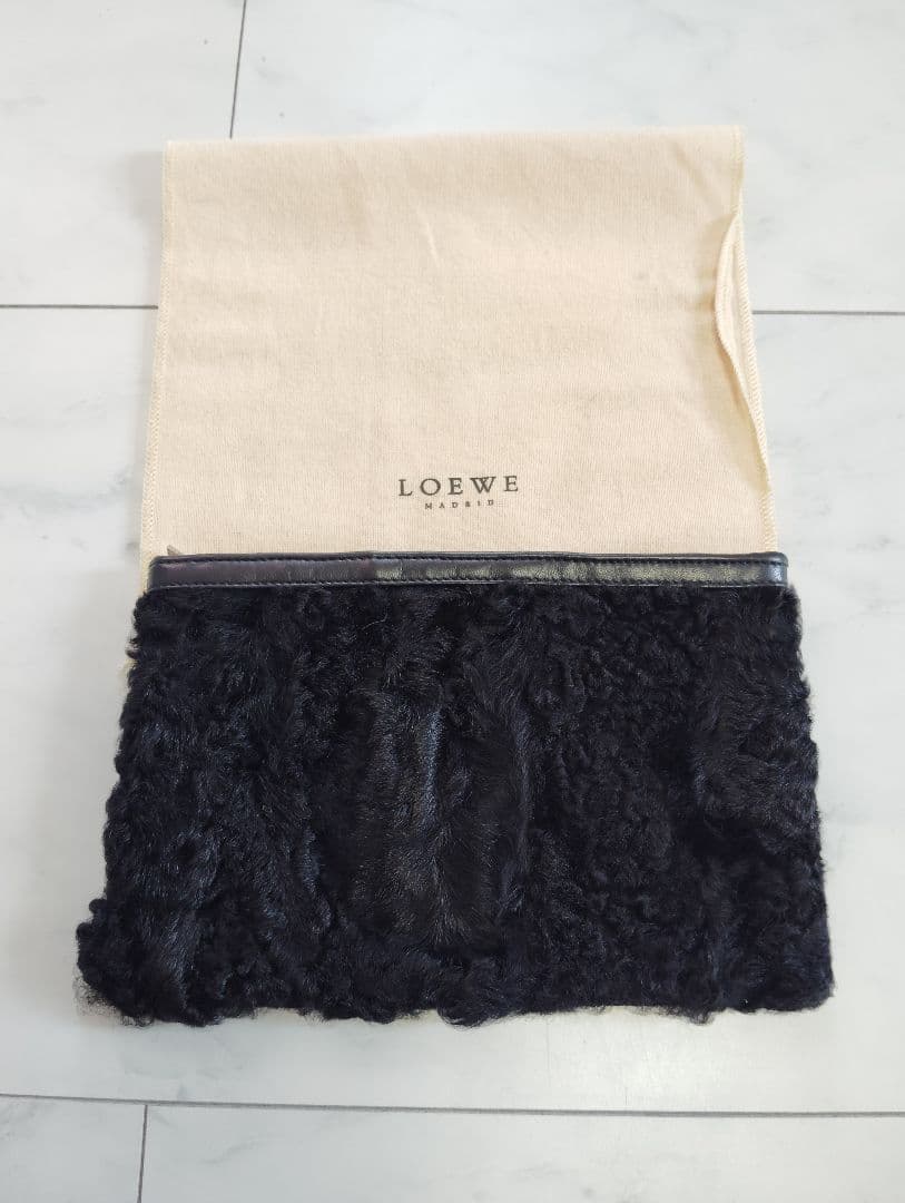 LOEWE クラッチバッグ 黒 レザー・ファー