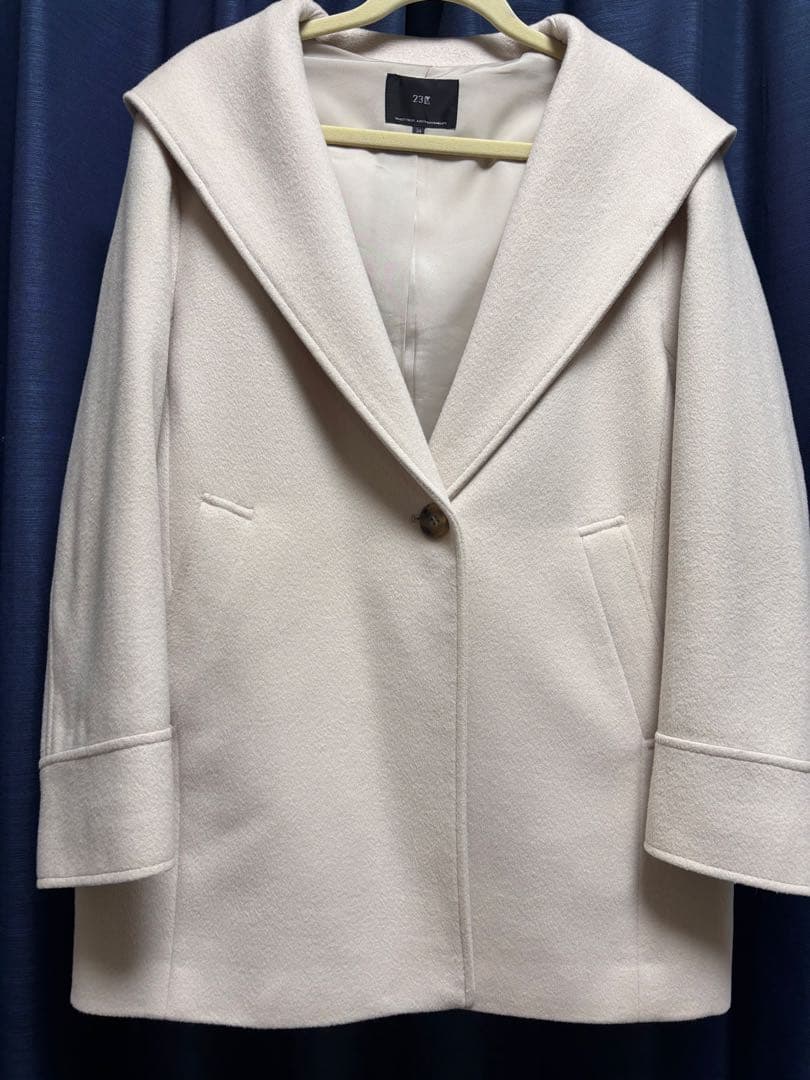 23区Sウールカシミヤビーバー フード付き ショートコート 34 ライトベージュ