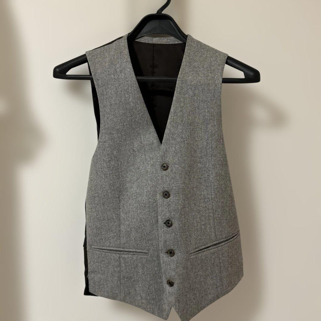 美品細身グレー イタリア製生地フルオーダースーツ ジャケット パンツ ベスト