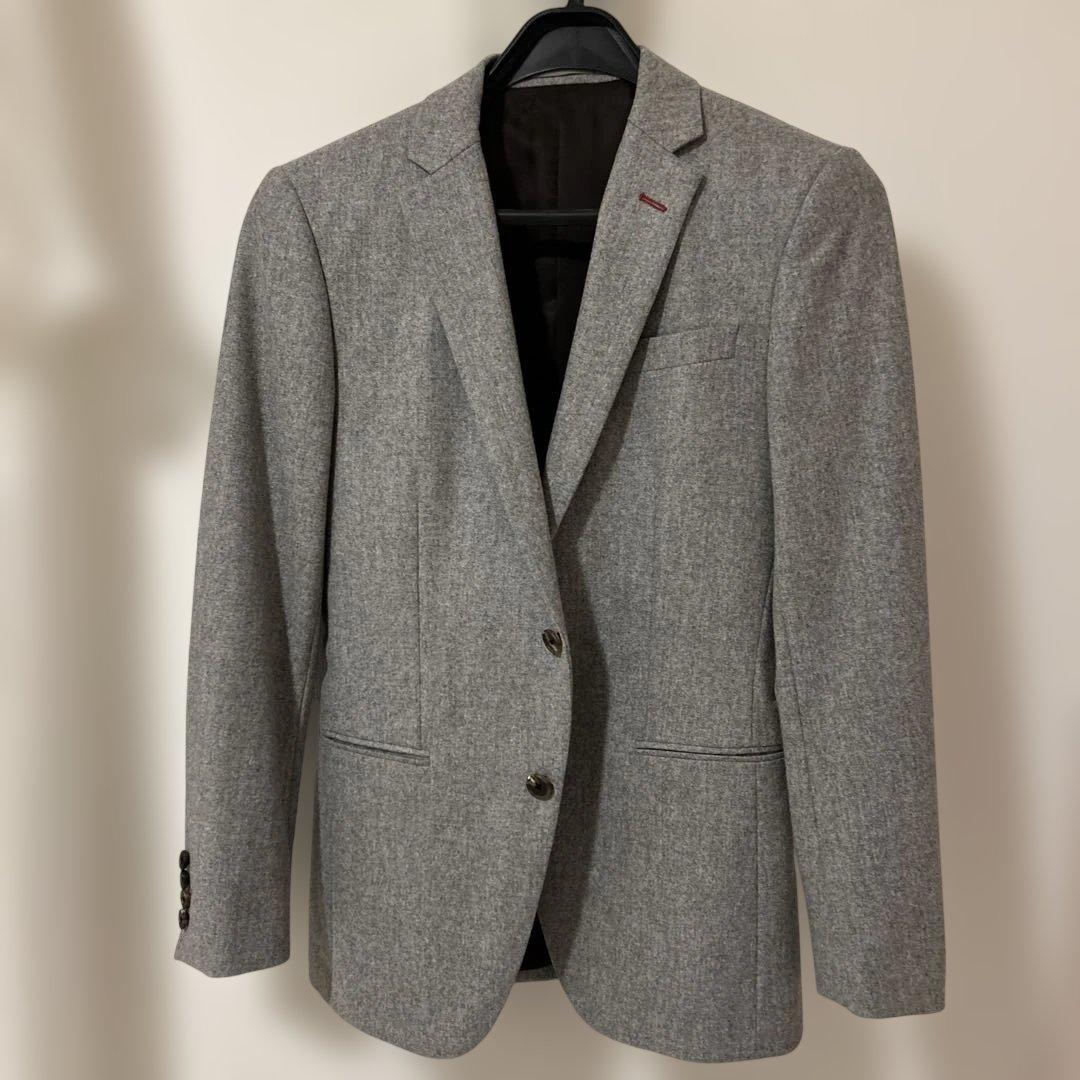 美品細身グレー イタリア製生地フルオーダースーツ ジャケット パンツ ベスト