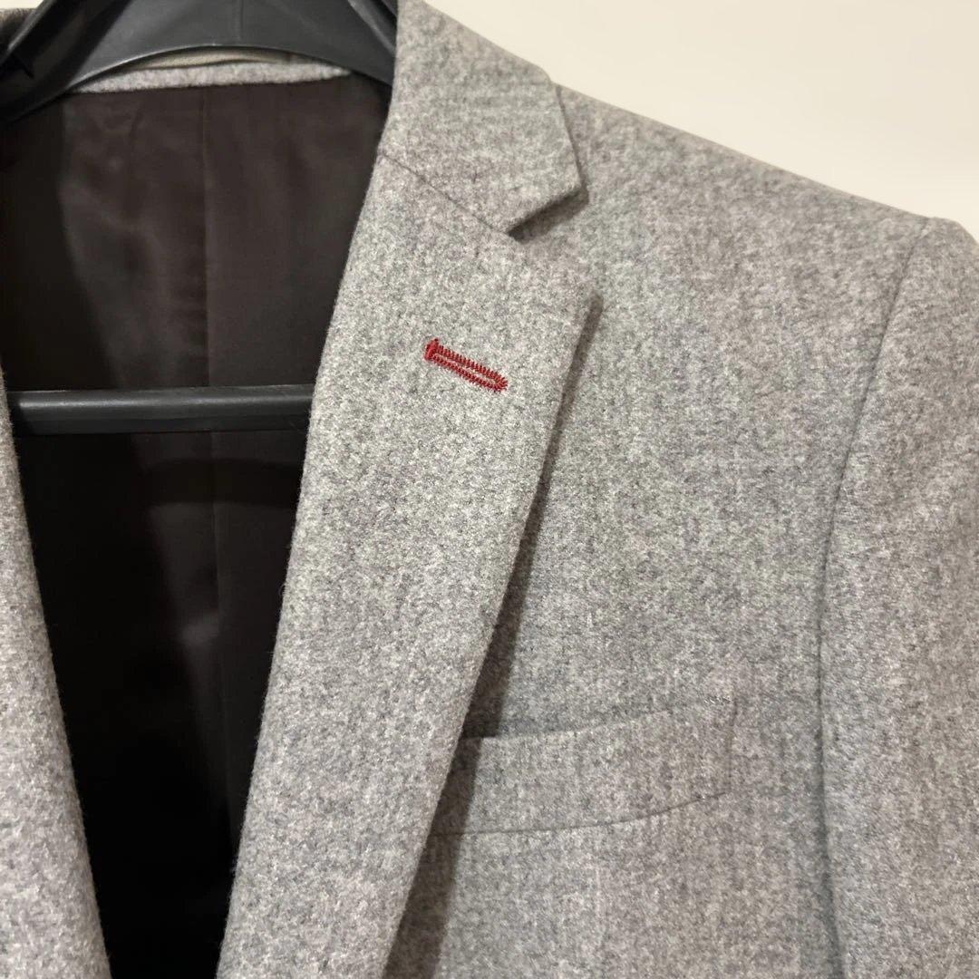 美品細身グレー イタリア製生地フルオーダースーツ ジャケット パンツ ベスト