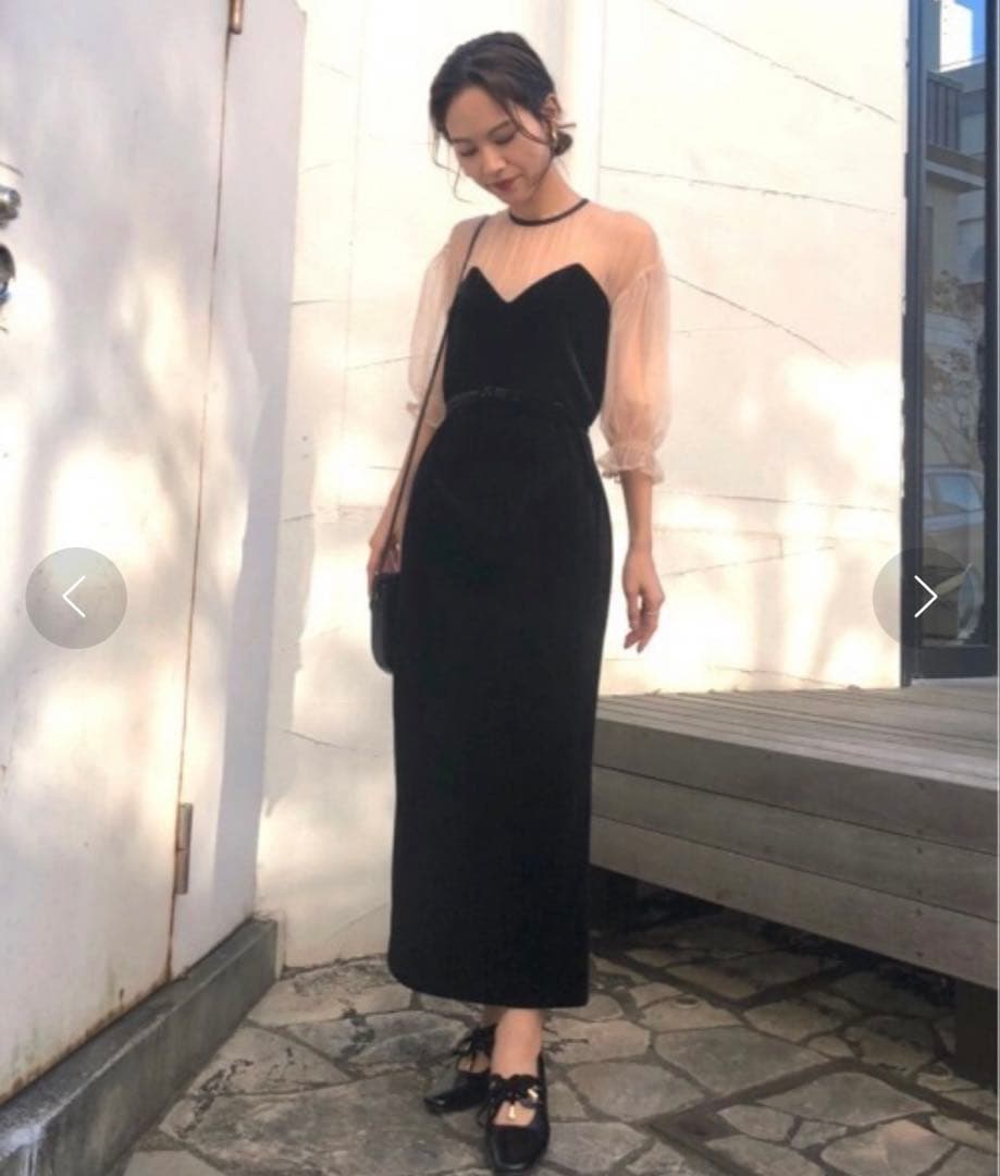 【美品】Ameri vintage アメリ チュール ベロア ロングドレス