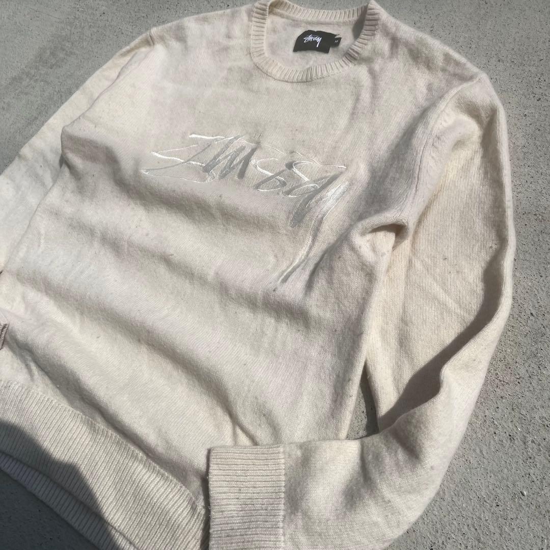 【激レア】　STUSSY ニット　セーター　長袖　フロント　ロゴ　刺繍　M