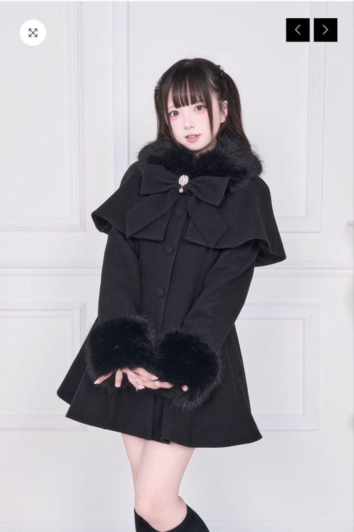 NoGenki ケープファーフレアコート 黒