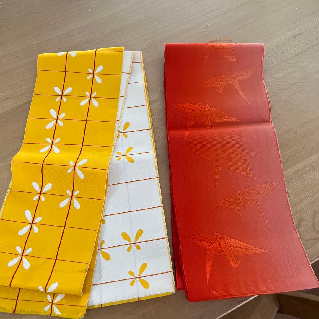 新品未使用　浴衣、帯セット　中古カゴバッグ、下駄、半幅帯2本添え