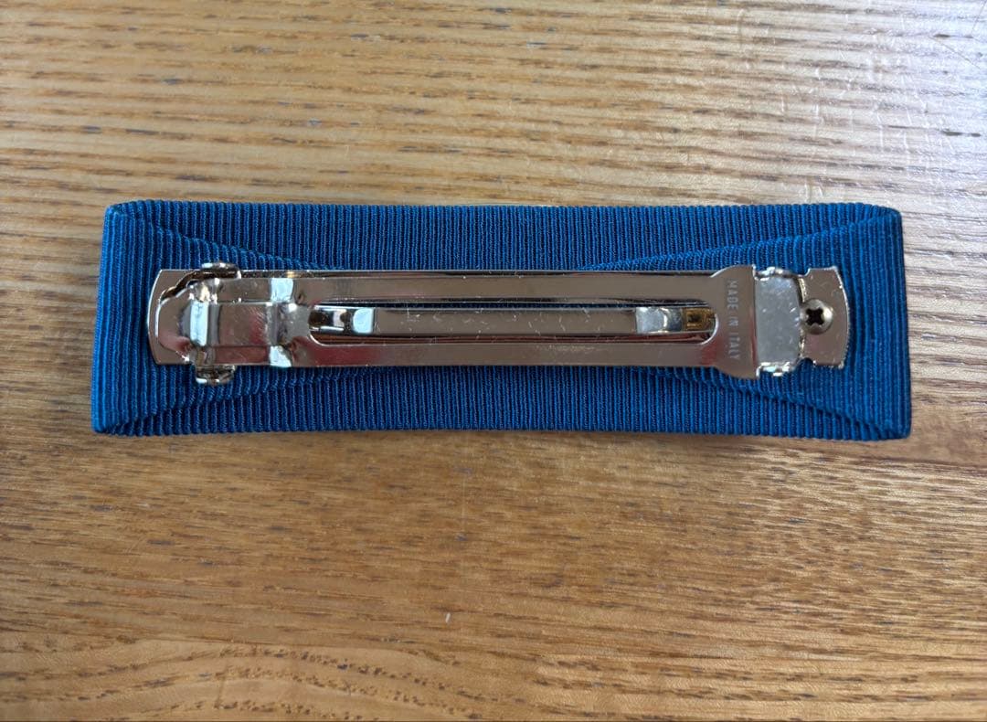 【美品】フェラガモ　ブルー系リボン　バレッタ