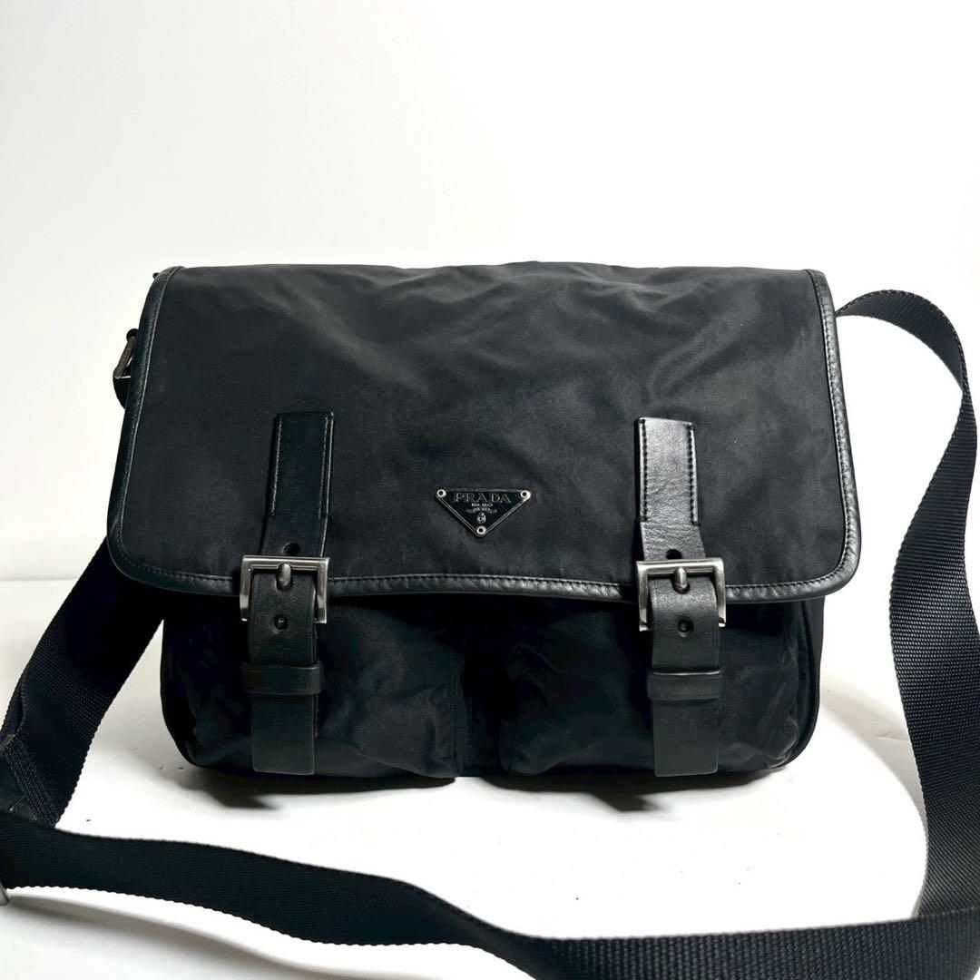 【美品】プラダ メッセンジャーバッグ クロスボディ テスートナイロン × レザー