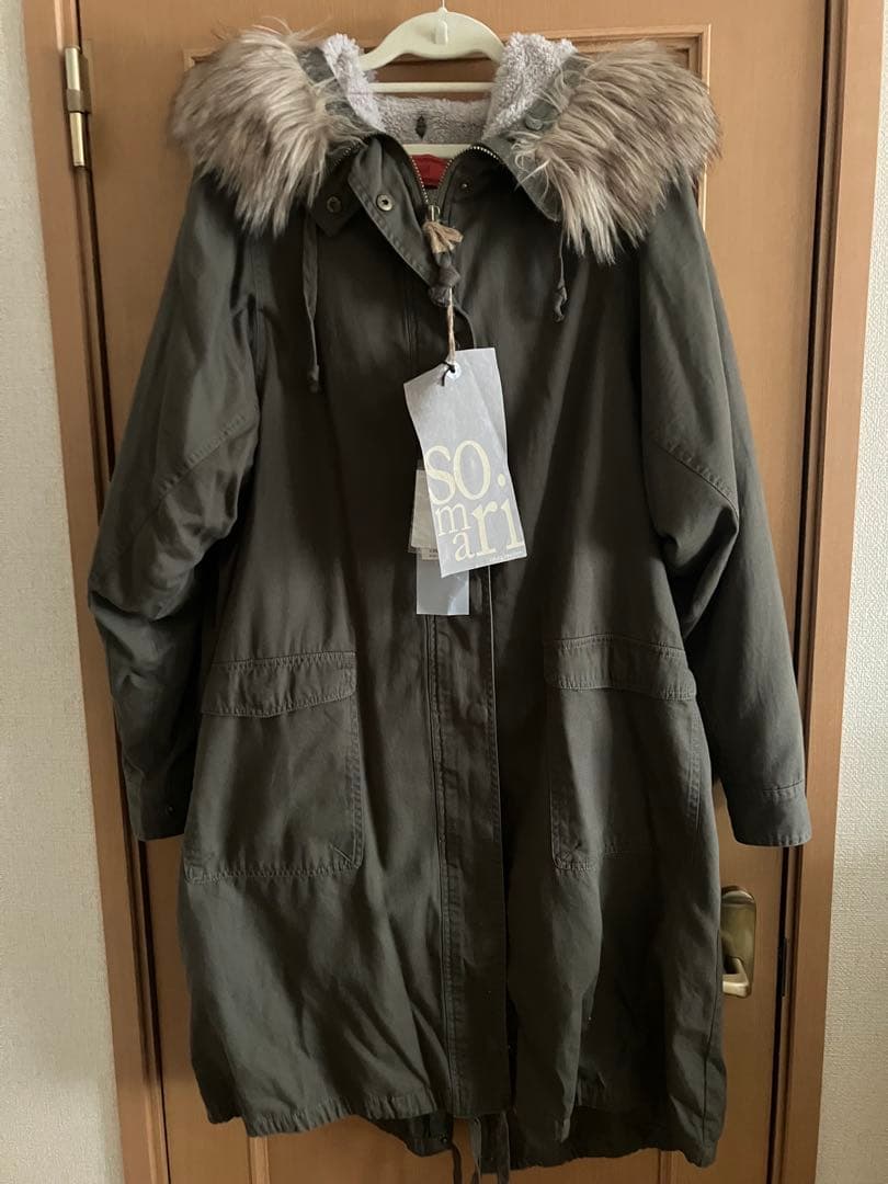 so.mari フェイクファードルマンモッズロングコート カーキ