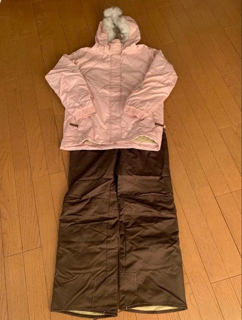 スノーボード　スキー　ウェア上下セット（ピンク・ブラウン）アシックス
