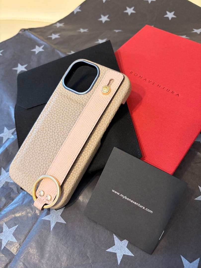 ボナベンチュラ♡iPhone15ケース♡美品♡グレージュ×シェル