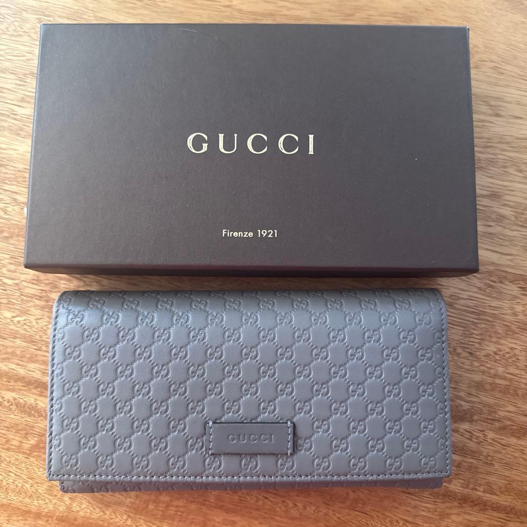 GUCCI GGパターン レザー長財布 グレー