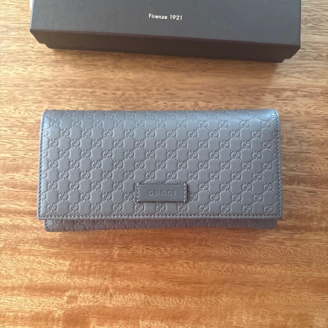 GUCCI GGパターン レザー長財布 グレー