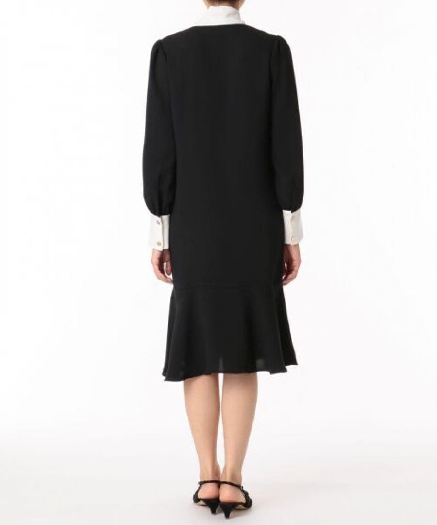 Ynaグレースコンチネンタル バイカラーヘムフレアボウタイワンピース 36