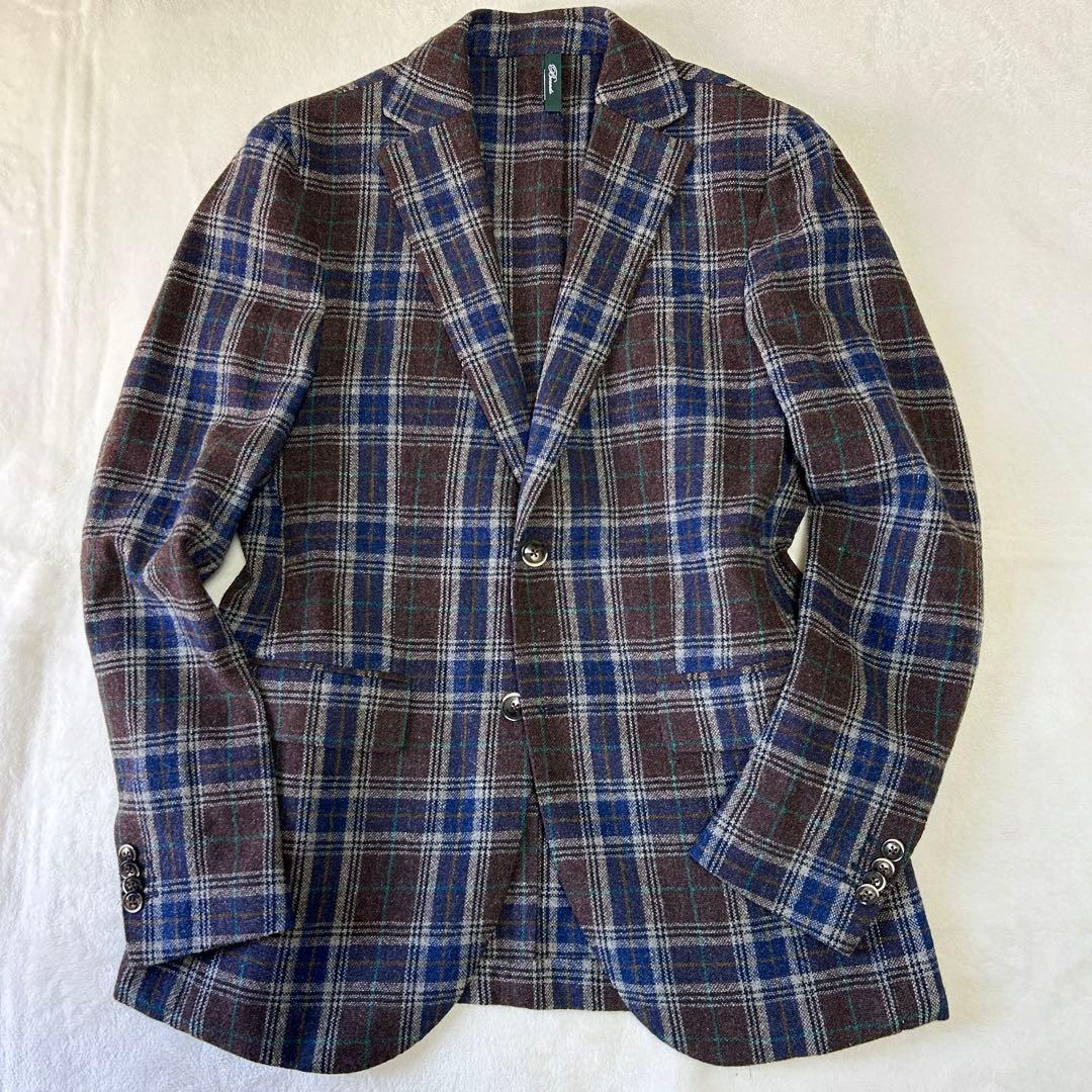 美品エルビーエム ルビアム ツイード ウール チェック テーラードジャケット48