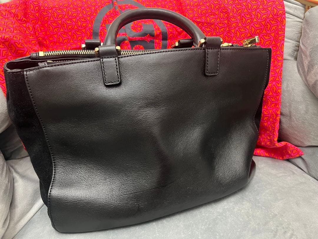 Tory Burchトリーバーチ ブラック レザー スエード ビジネスバッグ