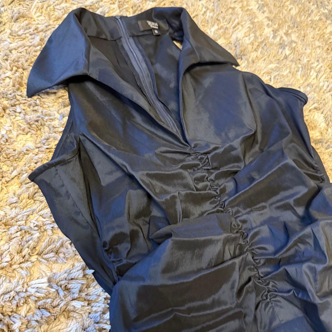 【TADASHI collection】黒の襟付きフレアパーティードレス