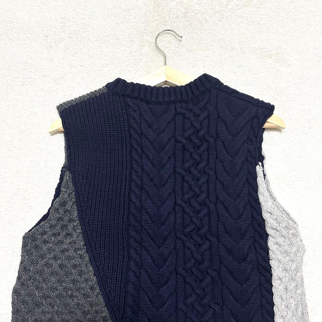 nagonstans アシンメトリー ケーブル ニット ベスト M ネイビー