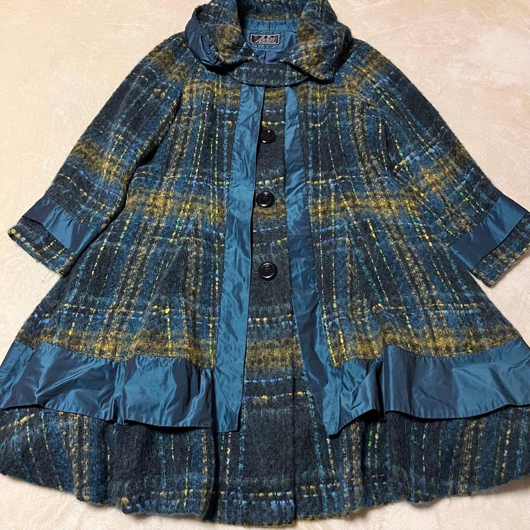 美品✨エイココンドウ　42 ウール　チェック　異素材　コート