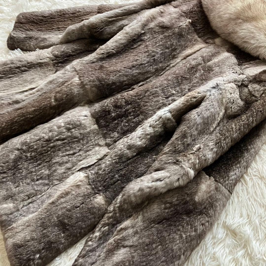 【美品】ミンク　フォックス　毛皮　高級毛皮 リアルファーコート グレージュ