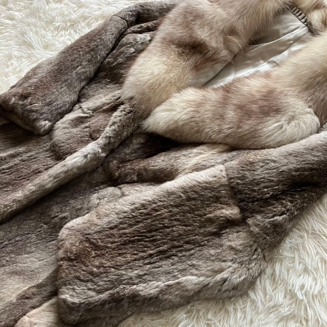 【美品】ミンク　フォックス　毛皮　高級毛皮 リアルファーコート グレージュ