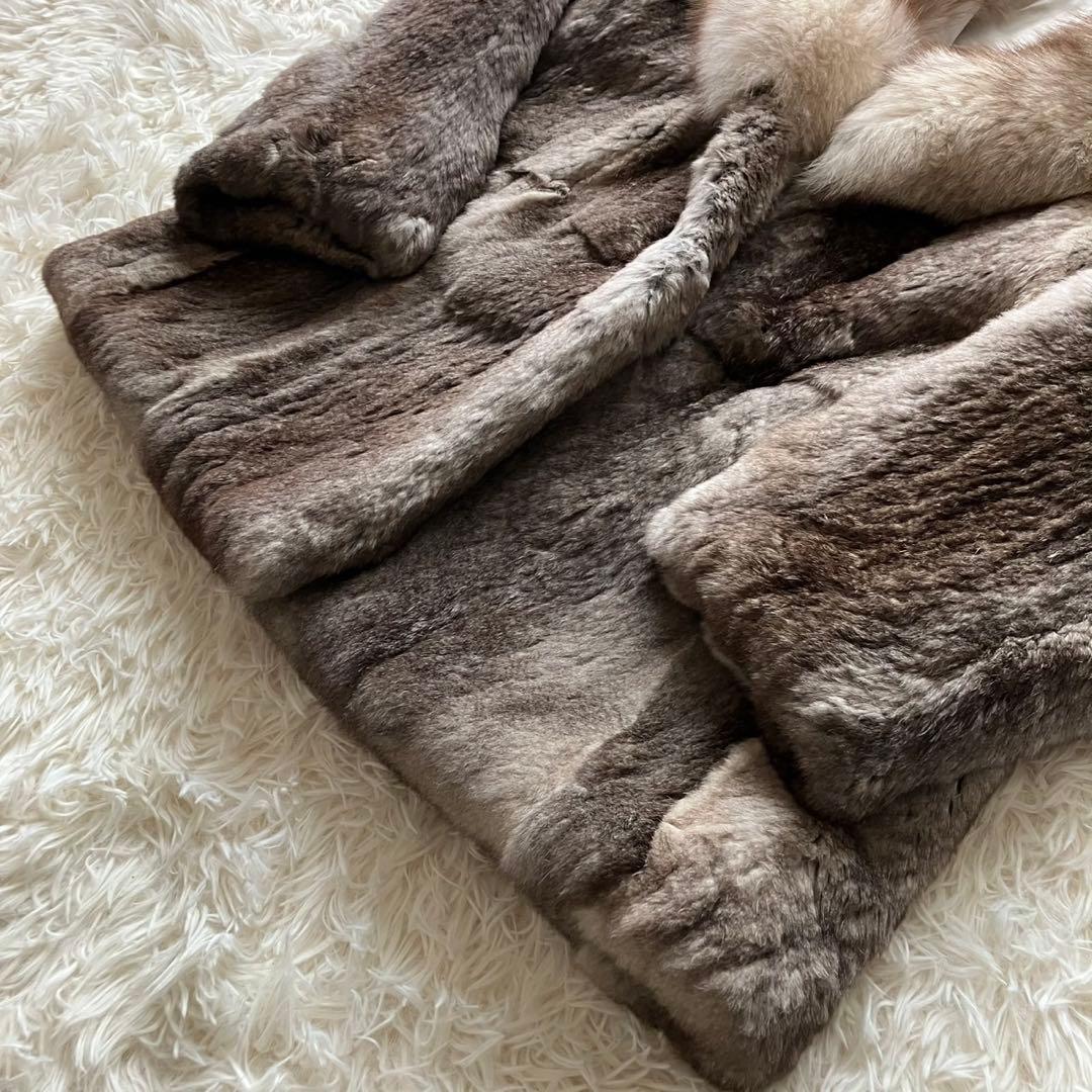 【美品】ミンク　フォックス　毛皮　高級毛皮 リアルファーコート グレージュ