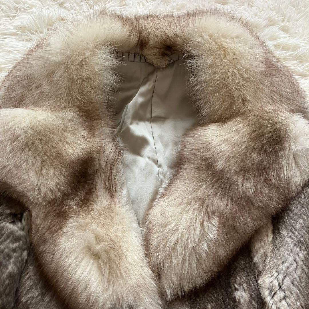 【美品】ミンク　フォックス　毛皮　高級毛皮 リアルファーコート グレージュ