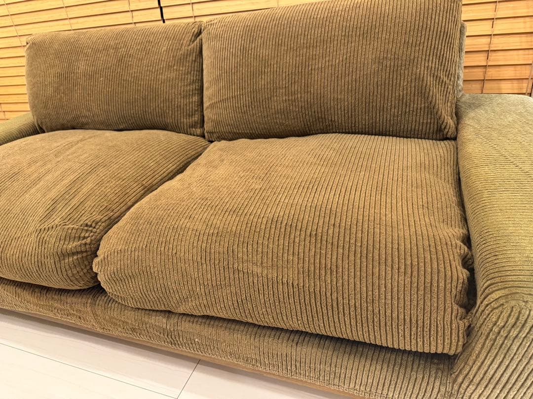 Re:CENO 3人掛けソファー folk（オリーブ：コーデュロイ／12cm脚）