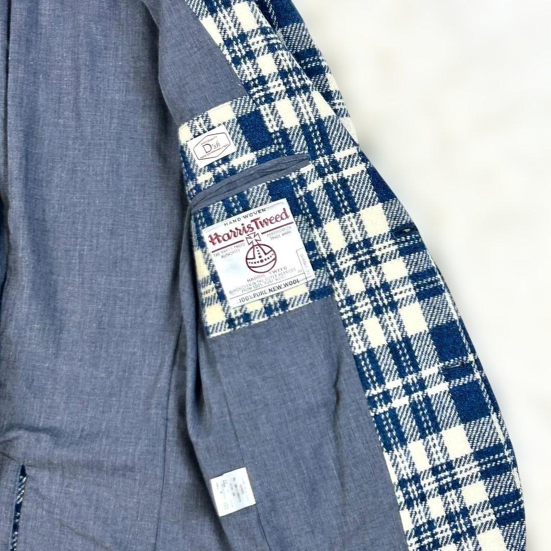 ハリスツイード テーラードジャケット チェック M ネイビー 白 本切羽 ウール