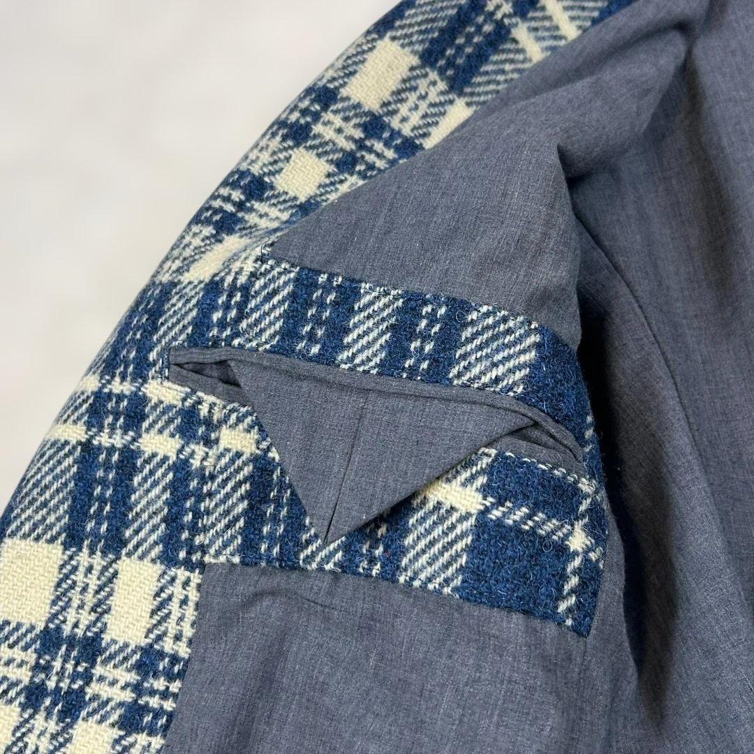 ハリスツイード テーラードジャケット チェック M ネイビー 白 本切羽 ウール