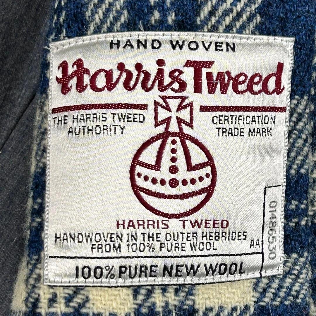 ハリスツイード テーラードジャケット チェック M ネイビー 白 本切羽 ウール
