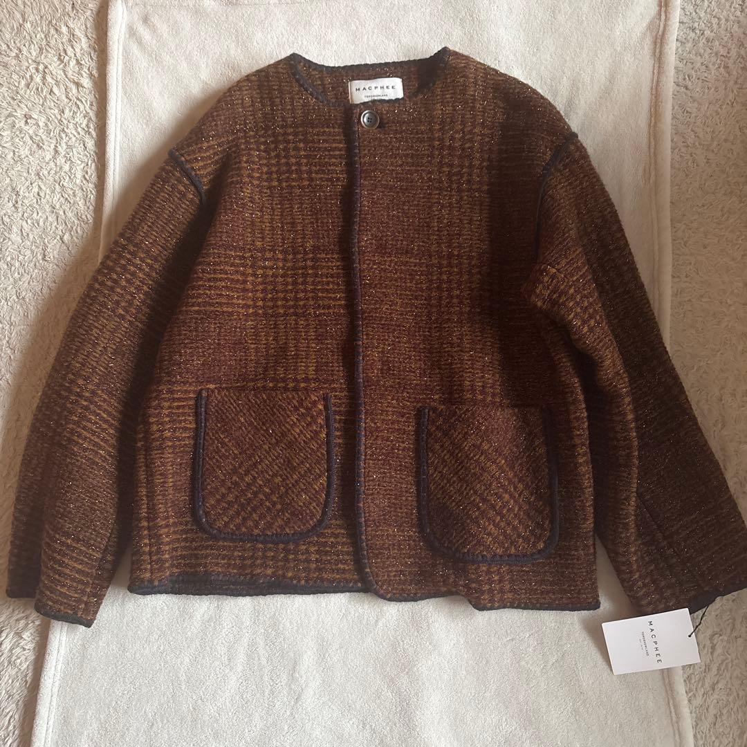 タグ付き　MACPHEE チェックスパーク　ノーカラージャケット　36