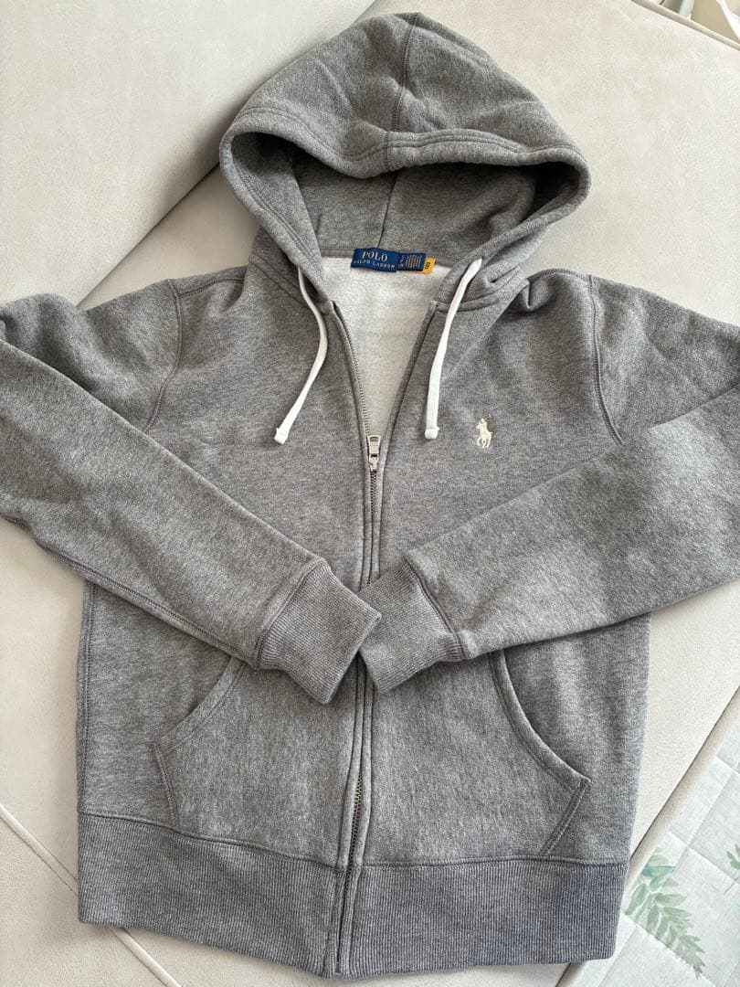 新品同様ポロラルフローレン霜降りグレー裏起毛ストレッチパーカーフーディS M