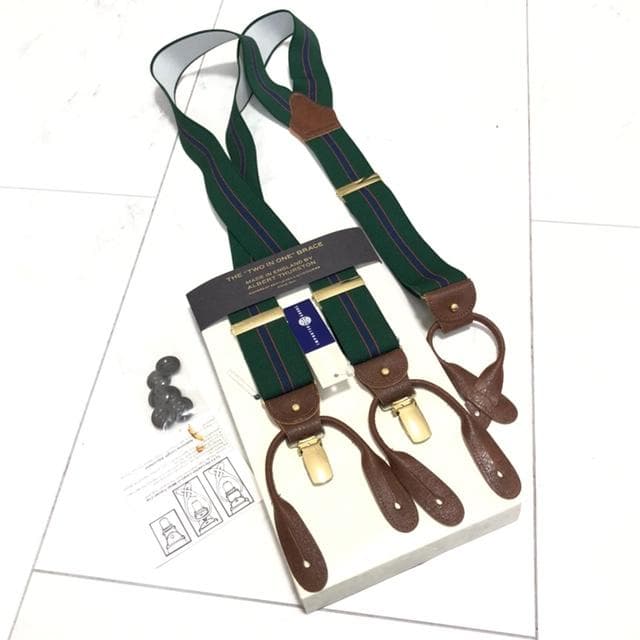 新品未使用★アルバートサーストン サスペンダー クラシック 6ボタン留め 濃い緑
