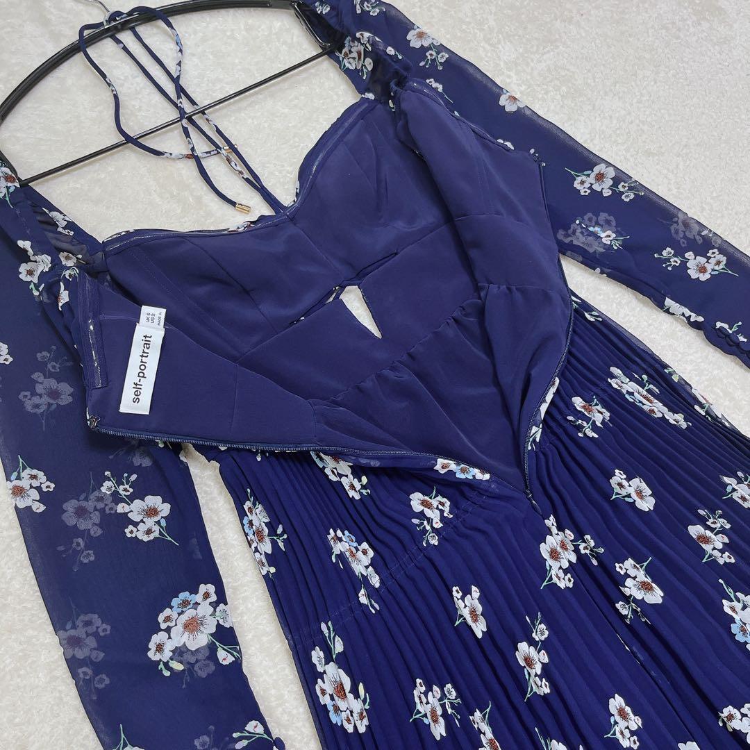 T*様 セルフポートレイト　パンジープリント　シフォン　カットアウト　ミディドレ