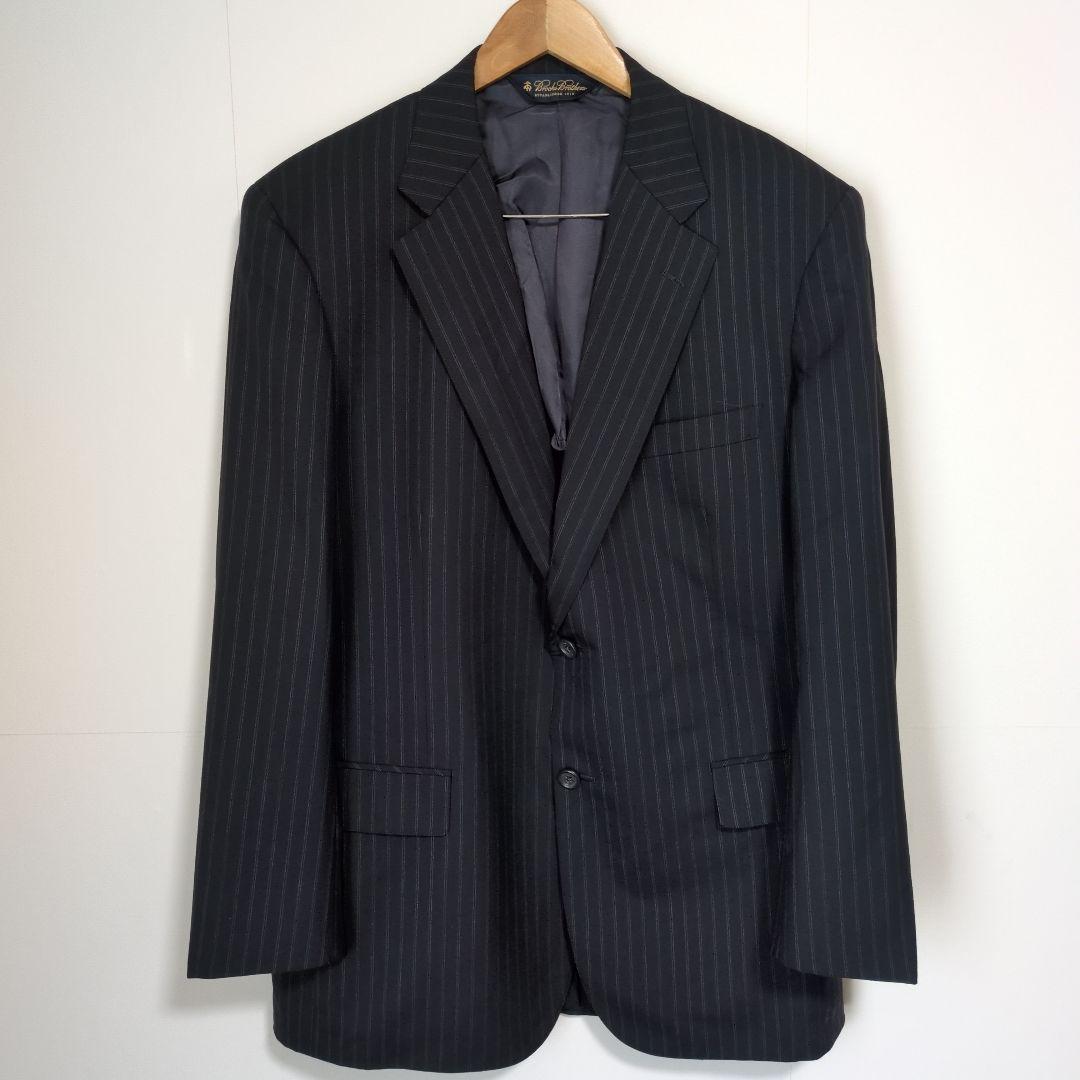 ブルックスブラザーズ　オーダースーツ　セットアップ　黒　ストライプ　背抜き　L
