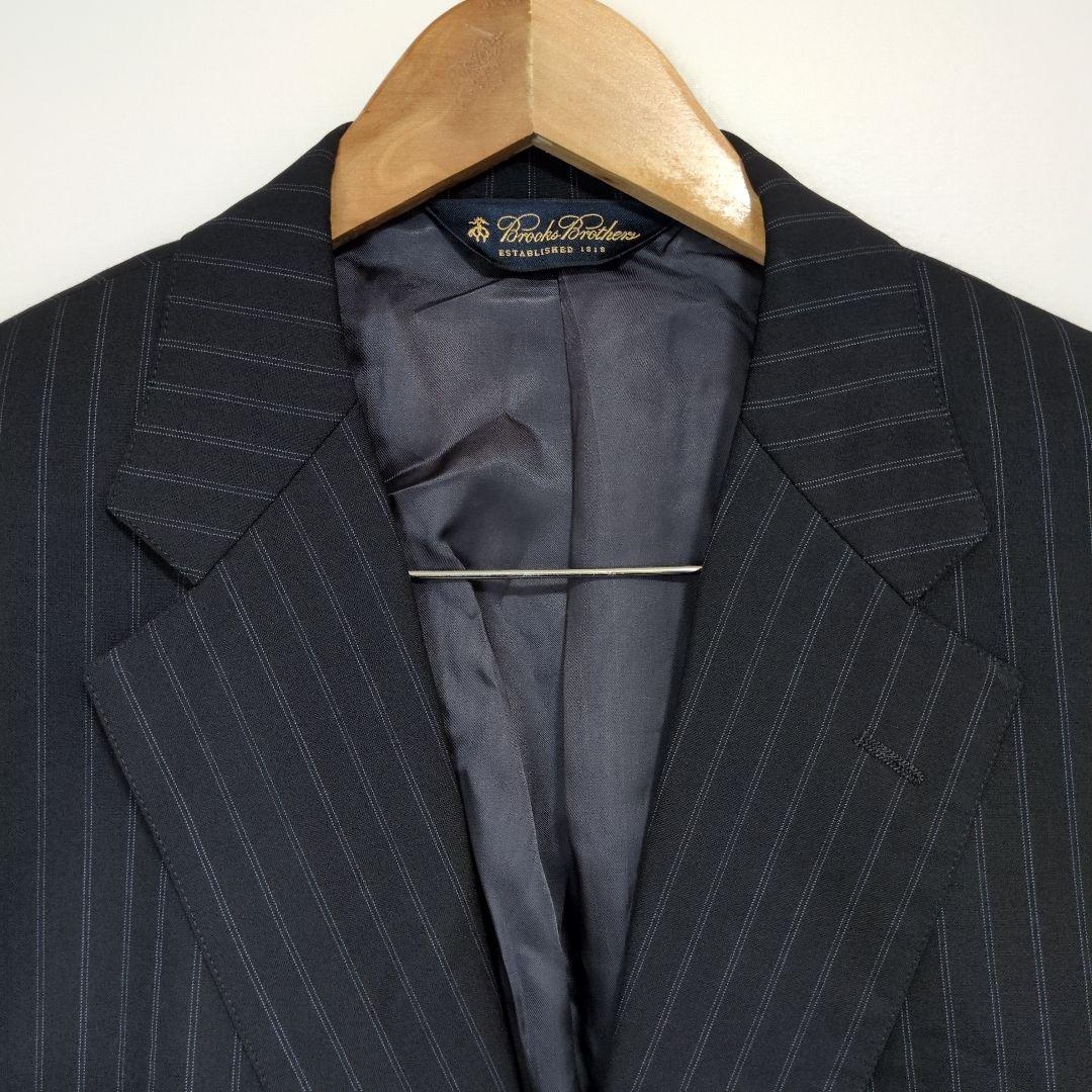 ブルックスブラザーズ　オーダースーツ　セットアップ　黒　ストライプ　背抜き　L
