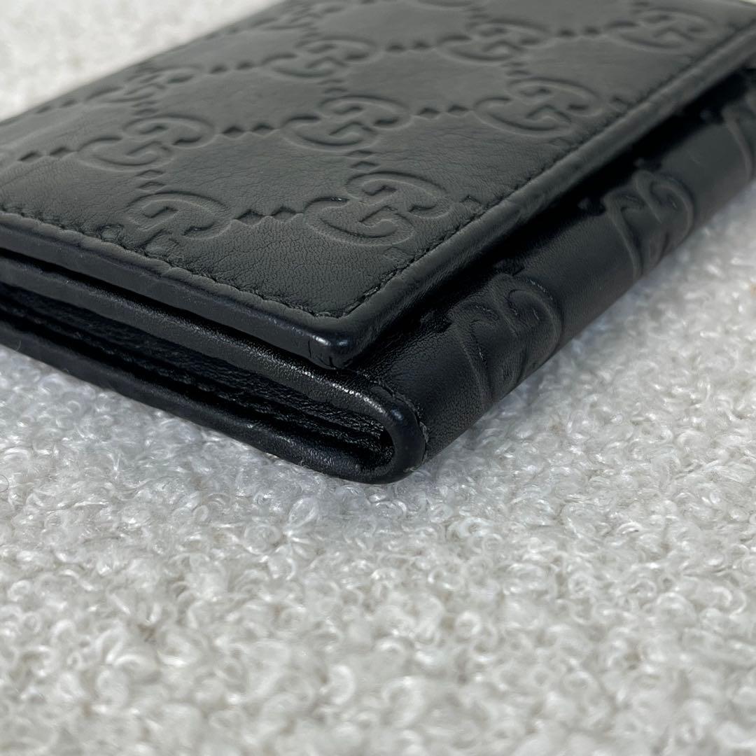 美品　GUCCI カードケース　シマ　レザー　GG柄　ブラック　箱付き