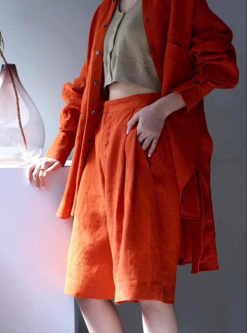 JUN MIKAMI リネンショートパンツ オレンジ