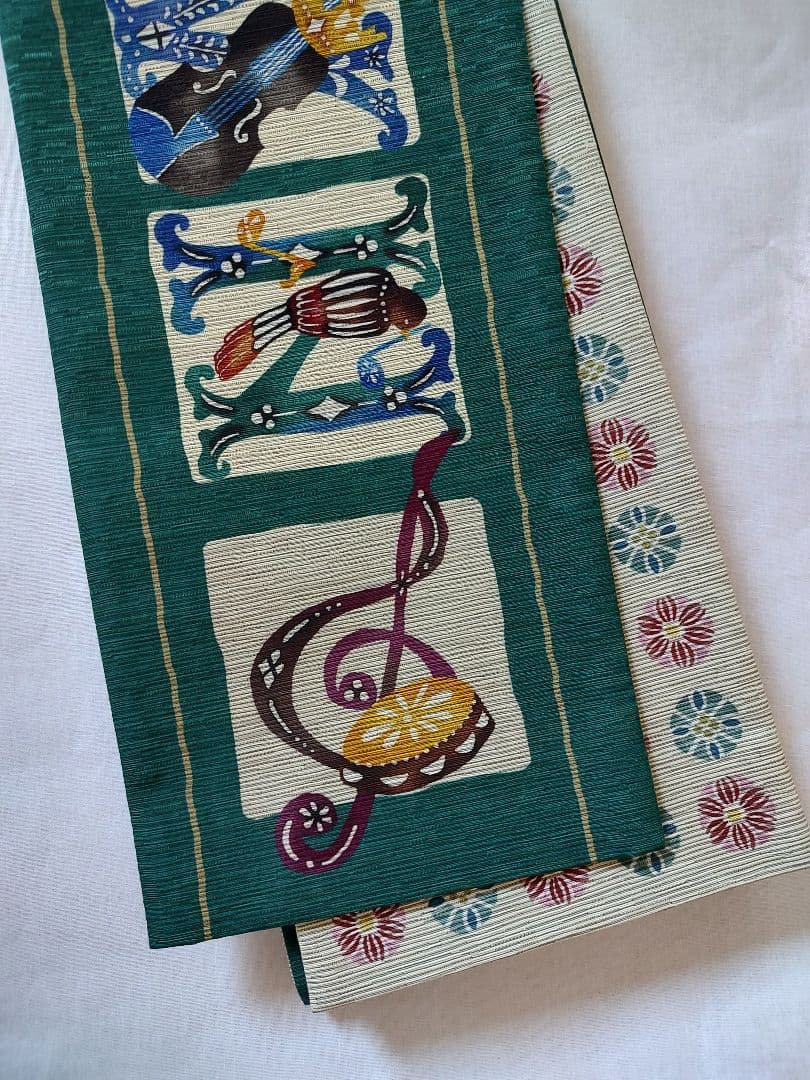 召しませ花　半幅帯　リバーシブル　絹