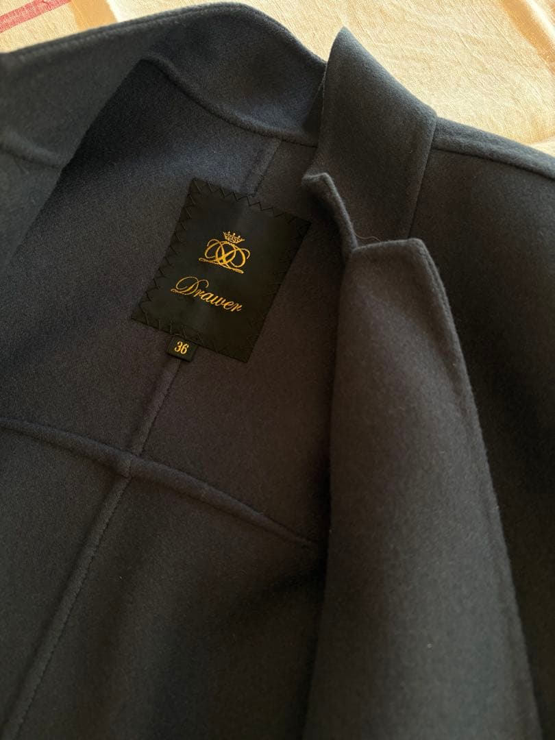 ダークグレーネイビーノーカラー コート