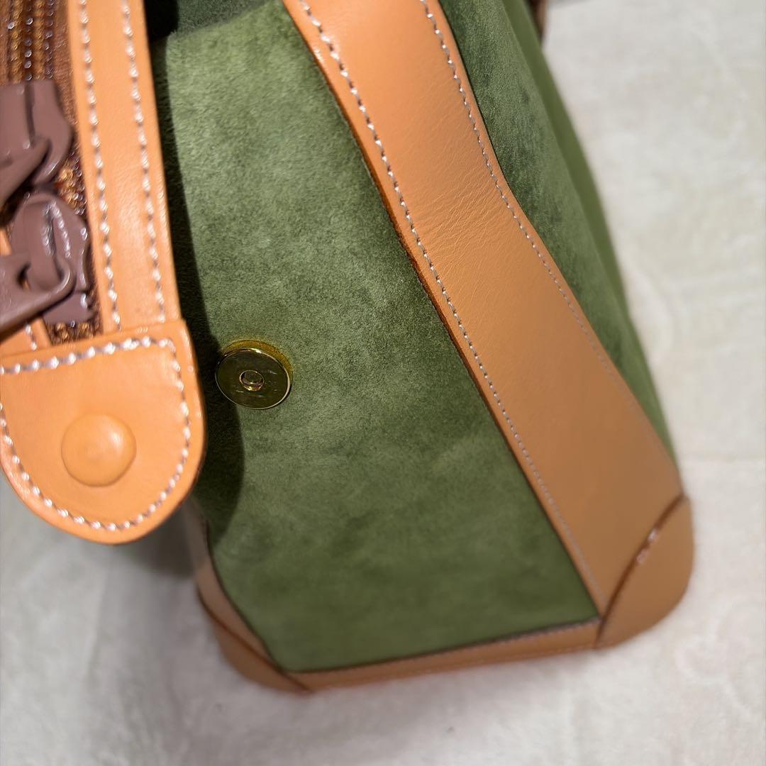 【美品】Kitamura キタムラ 緑スエード ハンドバッグ ポーチ付き 限定