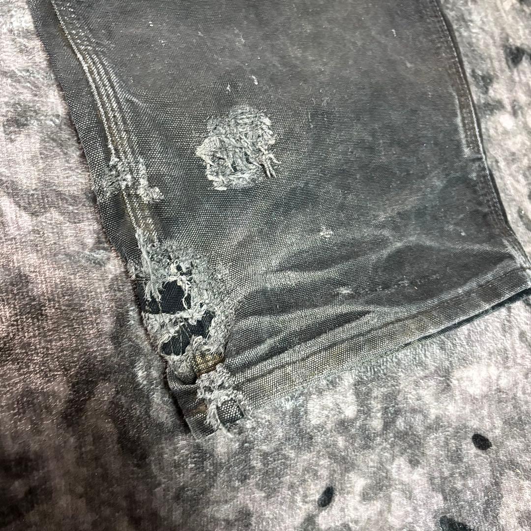 38×34 USA製 カーハート ダブルニー ボロ 墨黒 リペア 雰囲気